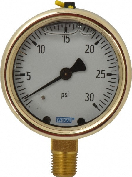 Wika 9310681 Pressure Gauge: 2-1/2" Dial, 0 to 30 psi, 1/4" Thread, NPT, Lower Mount Image