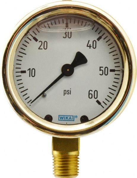 Wika 9310690 Pressure Gauge: 2-1/2" Dial, 0 to 60 psi, 1/4" Thread, NPT, Lower Mount Image