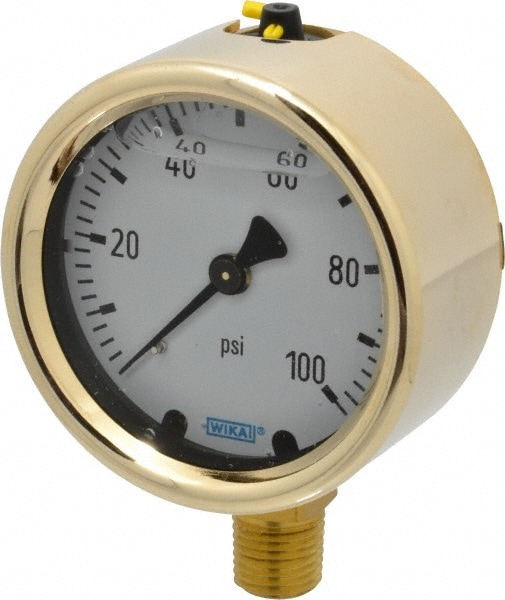 Wika 9310703 Pressure Gauge: 2-1/2" Dial, 0 to 100 psi, 1/4" Thread, NPT, Lower Mount Image