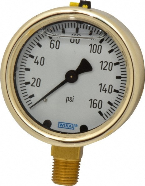 Wika 9310711 Pressure Gauge: 2-1/2" Dial, 0 to 160 psi, 1/4" Thread, NPT, Lower Mount Image