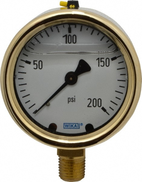 Wika 9310720 Pressure Gauge: 2-1/2" Dial, 0 to 200 psi, 1/4" Thread, NPT, Lower Mount Image