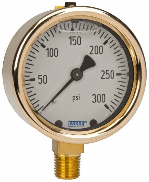 Wika 9310738 Pressure Gauge: 2-1/2" Dial, 0 to 300 psi, 1/4" Thread, NPT, Lower Mount Image