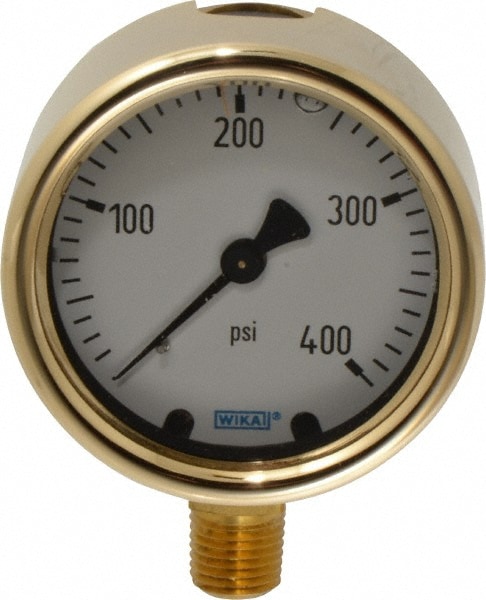 Wika 9310746 Pressure Gauge: 2-1/2" Dial, 0 to 400 psi, 1/4" Thread, NPT, Lower Mount Image