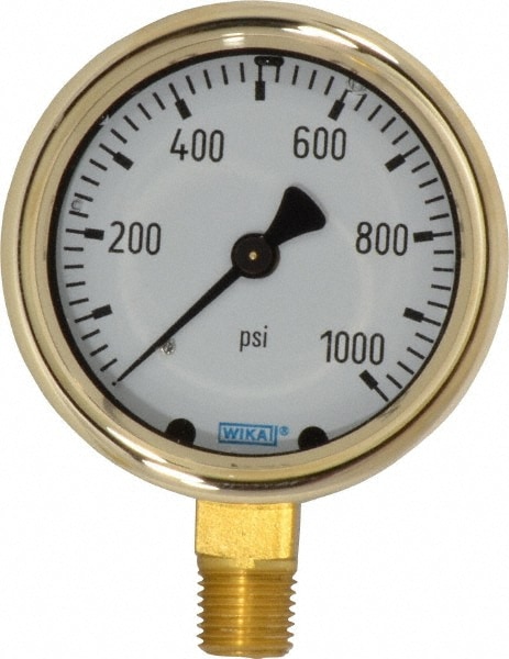 Wika 9310770 Pressure Gauge: 2-1/2" Dial, 0 to 1,000 psi, 1/4" Thread, NPT, Lower Mount Image