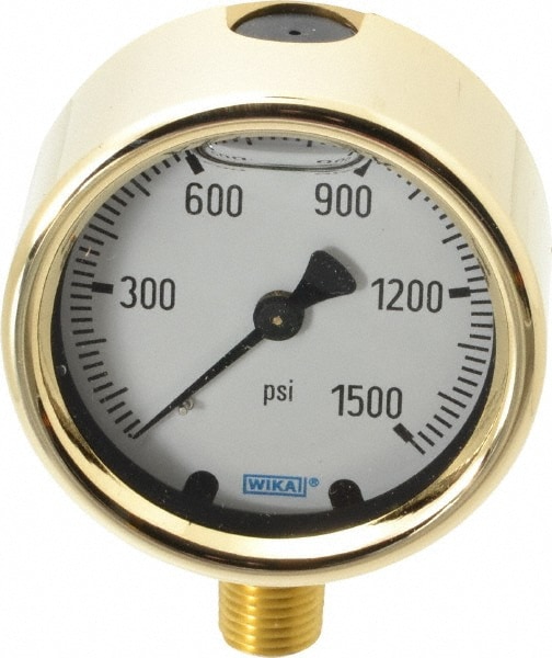 Wika 9310789 Pressure Gauge: 2-1/2" Dial, 0 to 1,500 psi, 1/4" Thread, NPT, Lower Mount Image