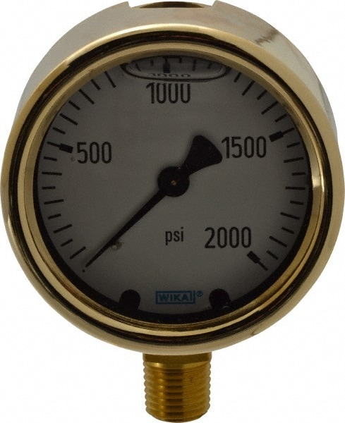 Wika 9310797 Pressure Gauge: 2-1/2" Dial, 0 to 2,000 psi, 1/4" Thread, NPT, Lower Mount Image