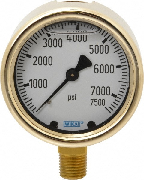 Wika 9325107 Pressure Gauge: 2-1/2" Dial, 0 to 7,500 psi, 1/4" Thread, NPT, Lower Mount Image