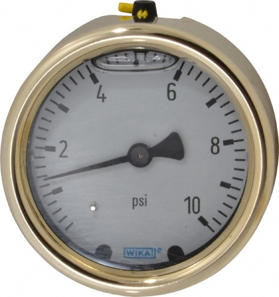 Wika 9629556 Pressure Gauge: 2-1/2" Dial, 0 to 10 psi, 1/4" Thread, NPT, Back Mount Image