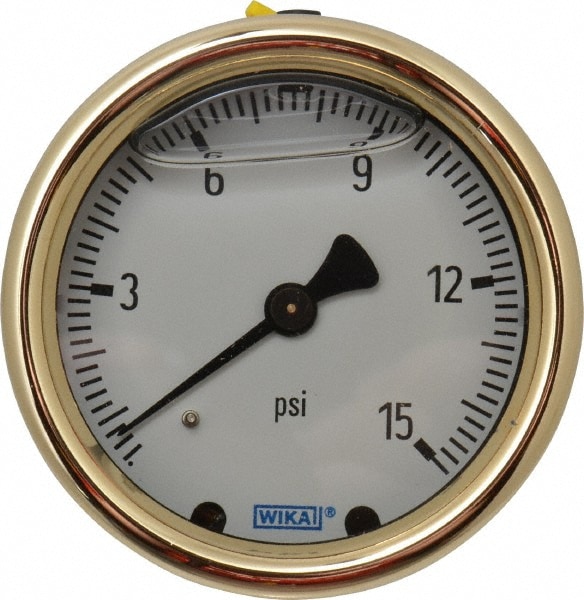 Wika 9318143 Pressure Gauge: 2-1/2" Dial, 0 to 15 psi, 1/4" Thread, NPT, Back Mount Image