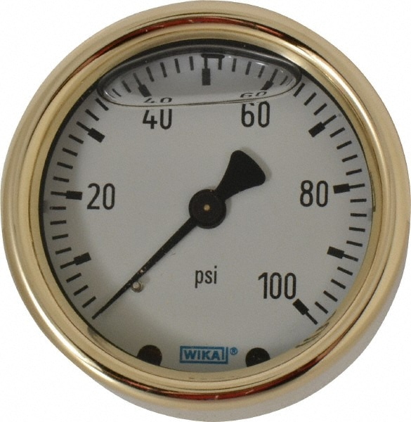 Wika 9318178 Pressure Gauge: 2-1/2" Dial, 0 to 100 psi, 1/4" Thread, NPT, Back Mount Image