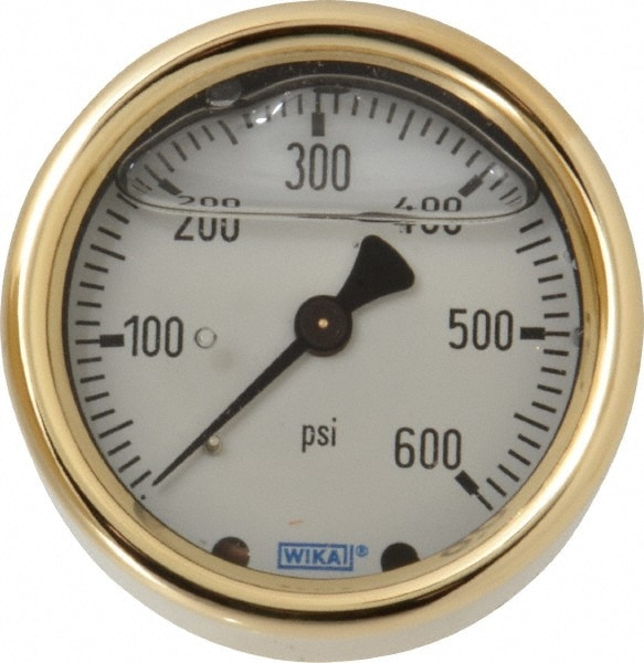 Wika 9318224 Pressure Gauge: 2-1/2" Dial, 0 to 600 psi, 1/4" Thread, NPT, Back Mount Image