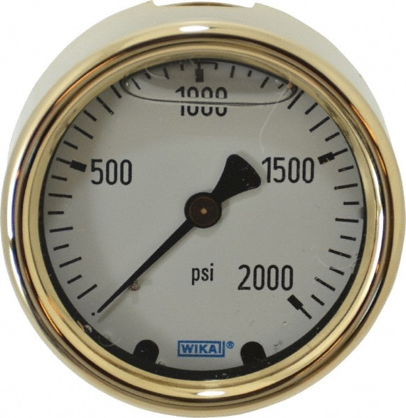 Wika 9318267 Pressure Gauge: 2-1/2" Dial, 0 to 2,000 psi, 1/4" Thread, NPT, Back Mount Image