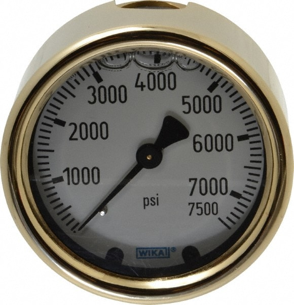 Wika 9318291 Pressure Gauge: 2-1/2" Dial, 0 to 7,500 psi, 1/4" Thread, NPT, Back Mount Image