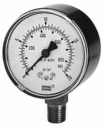 Wika 9851704 Pressure Gauge: 2-1/2" Dial, 0 to 1,500 psi, 1/4" Thread, NPT, Lower Mount 