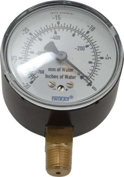 Wika 9852344 Pressure Gauge: 2-1/2" Dial, 0 to 760 psi, 1/4" Thread, NPT, Lower Mount 