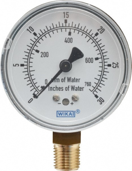 Wika 9851690 Pressure Gauge: 2-1/2" Dial, 0 to 760 psi, 1/4" Thread, NPT, Lower Mount 