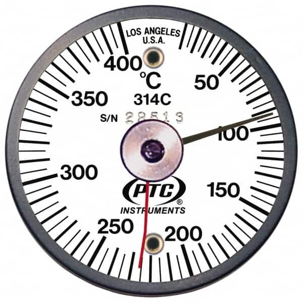 PTC Instruments 314CL 10 to 400°C, 2 Inch Dial Diameter, Dual Magnet Mount Thermometer 