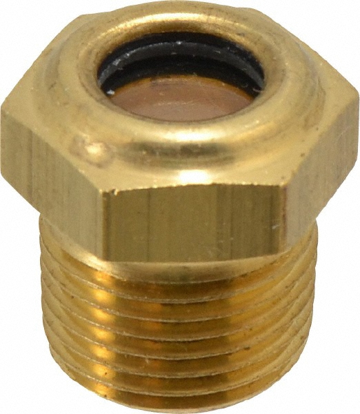 7/16" Sight Diam, 3/8" Thread, 0.88" OAL, Low Pressure Pipe Thread Lube Sight, Open View Sight Glass & Flow Sight