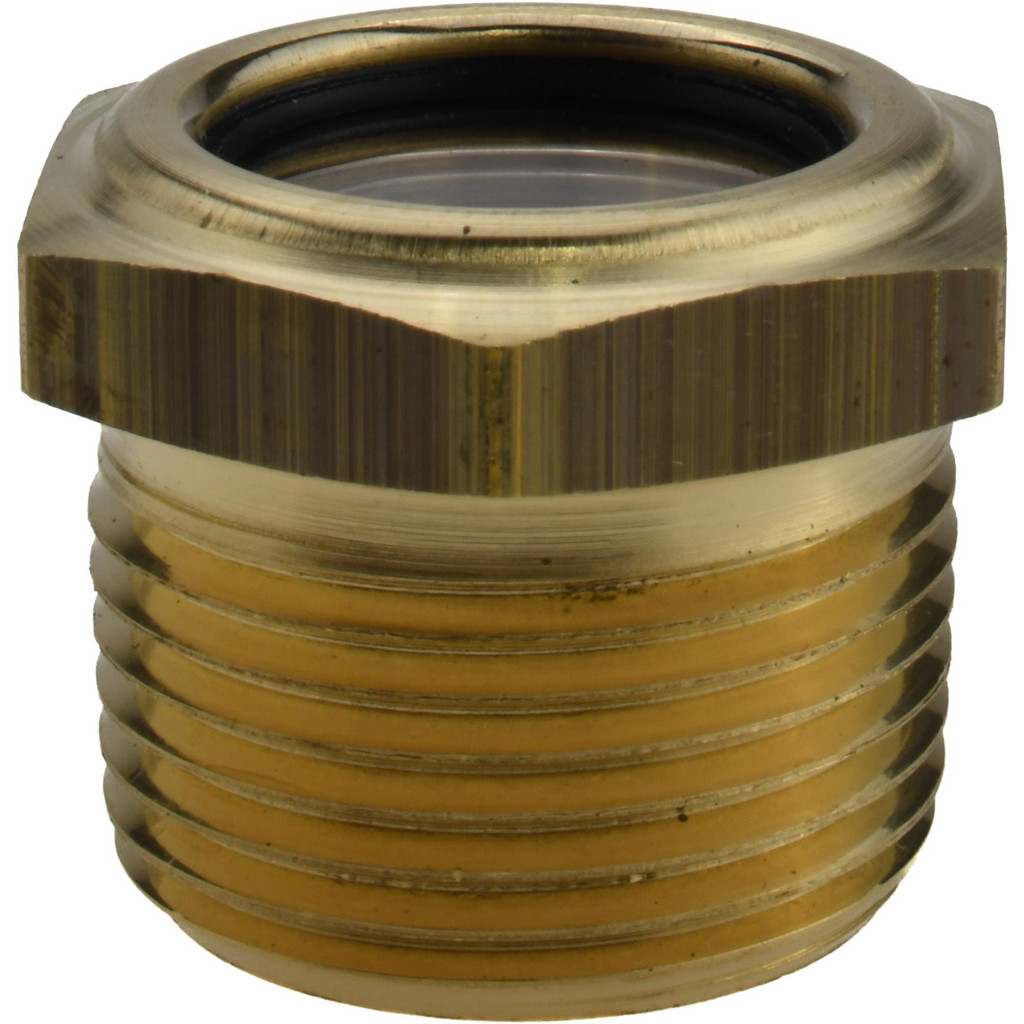 LDI Industries 3/4" Sight Dia, 3/4" Thread, 1" OAL, Low Pressure Pipe Thread Lube Sight w/ Reflector Sight Glass & Flow Sight - 1-1/8" Head, 10 Max