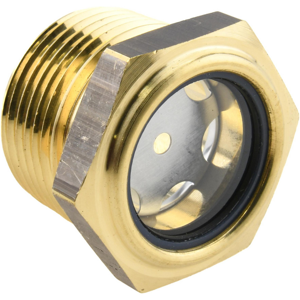 LDI Industries 31/32" Sight Dia, 1" Thread, 1.19" OAL, Low Pressure Pipe Thread Lube Sight w/ Reflector Sight Glass & Flow Sight - 1-7/16" Head, 7