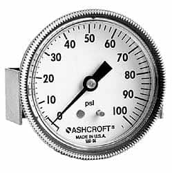 Ashcroft 662876143900 Pressure Gauge: 3-1/2" Dial, 0 to 15 psi, 1/4" Thread, NPT, Center Back Mount 