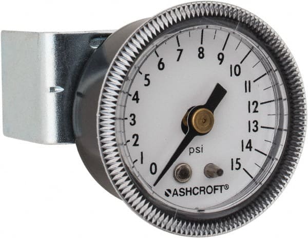 Ashcroft 662876000128 Pressure Gauge: 1-1/2" Dial, 0 to 15 psi, 1/8" Thread, NPT, Center Back Mount 