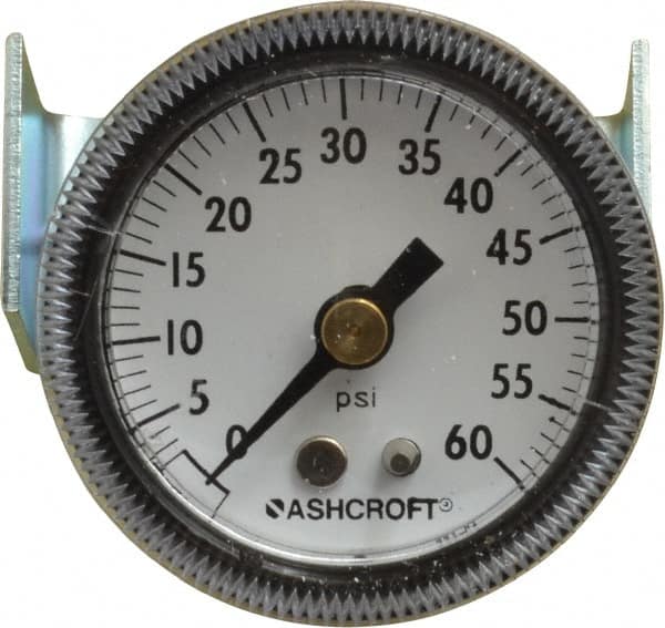 Ashcroft 662876000142 Pressure Gauge: 1-1/2" Dial, 0 to 60 psi, 1/8" Thread, NPT, Center Back Mount 