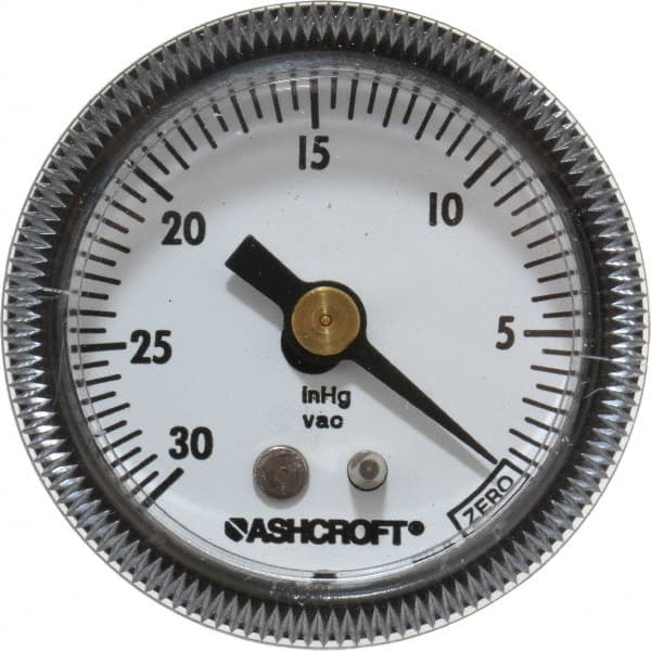 Ashcroft 662876125593 Pressure Gauge: 1-1/2" Dial, 0 to 30 psi, 1/8" Thread, NPT, Center Back Mount 