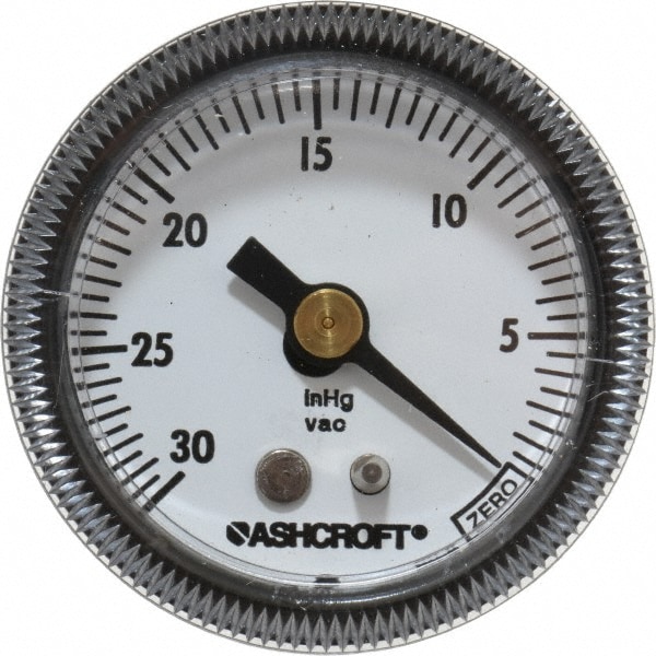 Ashcroft 662876125593 Pressure Gauge: 1-1/2" Dial, 0 to 30 psi, 1/8" Thread, NPT, Center Back Mount Image