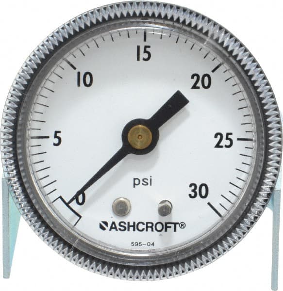 Ashcroft 662876000524 Pressure Gauge: 2" Dial, 0 to 30 psi, 1/4" Thread, NPT, Center Back Mount 