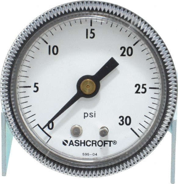 Ashcroft 662876000524 Pressure Gauge: 2" Dial, 0 to 30 psi, 1/4" Thread, NPT, Center Back Mount Image