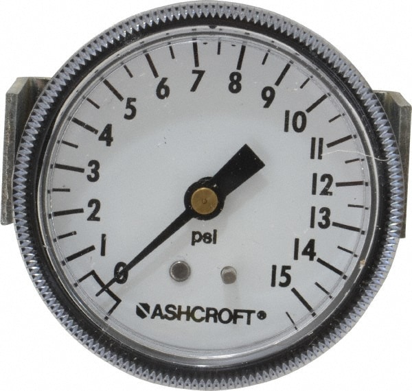 Ashcroft 662876001422 Pressure Gauge: 2-1/2" Dial, 0 to 15 psi, 1/4" Thread, NPT, Center Back Mount Image