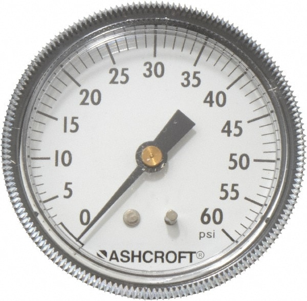 Ashcroft 662876001446 Pressure Gauge: 2-1/2" Dial, 0 to 60 psi, 1/4" Thread, NPT, Center Back Mount Image