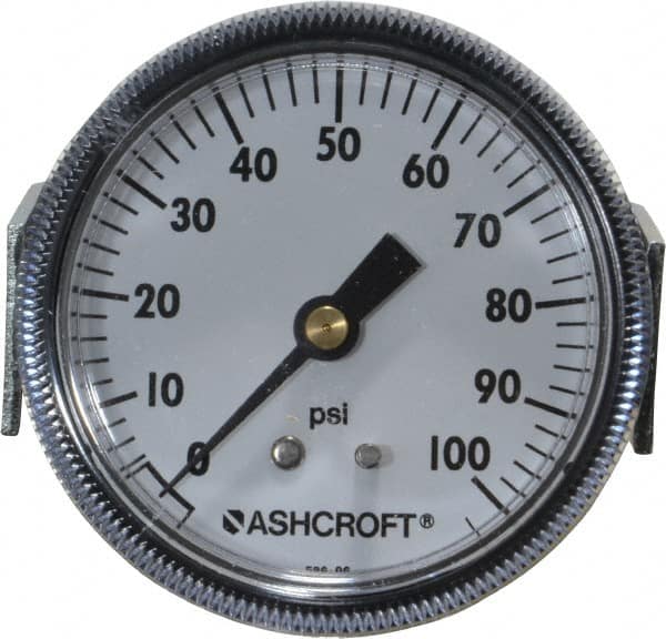 Ashcroft 662876001453 Pressure Gauge: 2-1/2" Dial, 0 to 100 psi, 1/4" Thread, NPT, Center Back Mount 