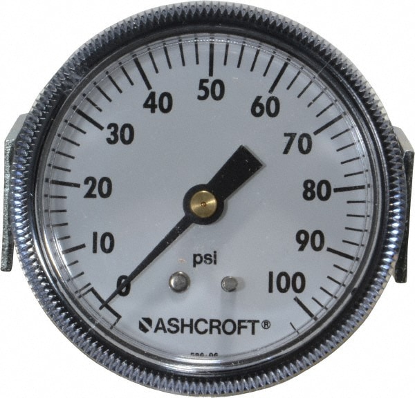 Ashcroft 662876001453 Pressure Gauge: 2-1/2" Dial, 0 to 100 psi, 1/4" Thread, NPT, Center Back Mount Image