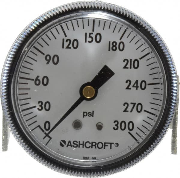 Ashcroft 662876100217 Pressure Gauge: 2-1/2" Dial, 0 to 300 psi, 1/4" Thread, NPT, Center Back Mount 