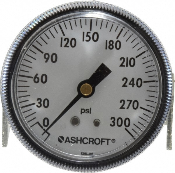 Ashcroft 662876100217 Pressure Gauge: 2-1/2" Dial, 0 to 300 psi, 1/4" Thread, NPT, Center Back Mount Image