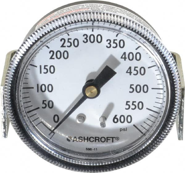 Ashcroft 662876121076 Pressure Gauge: 2-1/2" Dial, 0 to 600 psi, 1/4" Thread, NPT, Center Back Mount 