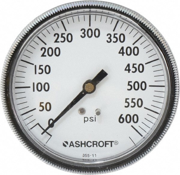 Ashcroft 662876139477 Pressure Gauge: 3-1/2" Dial, 600 psi, 1/4" Thread, NPT, Center Back Mount Image