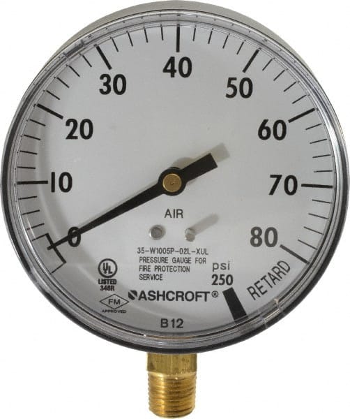 ASHCROFT 35 1005P XUL 02L 80# Pressure Gauge,0 to 80 psi,3-1/2In,1/4In 