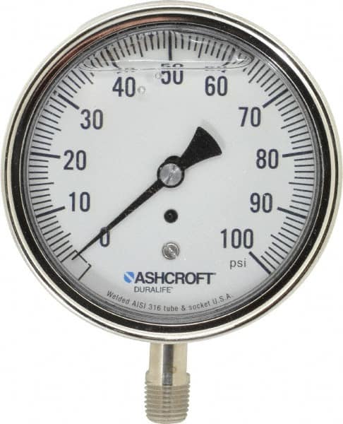 Details about   Ashcroft General Service Pressure Gauge 100 psi 1/4" NPT Lower 4-1/2" 
