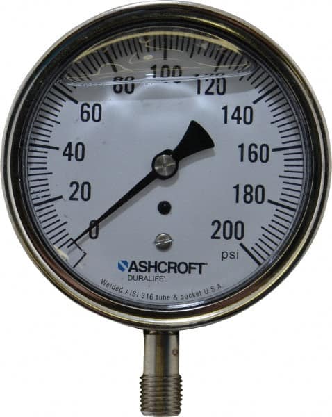 1/8" Back Ashcroft Inc Dual Scale 200PSI 2" Dial 14kg/cm2 Pressure Gauge 