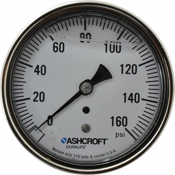 Ashcroft 83198 Pressure Gauge: 3-1/2" Dial, 0 to 160 psi, 1/4" Thread, NPT, Center Back Mount Image