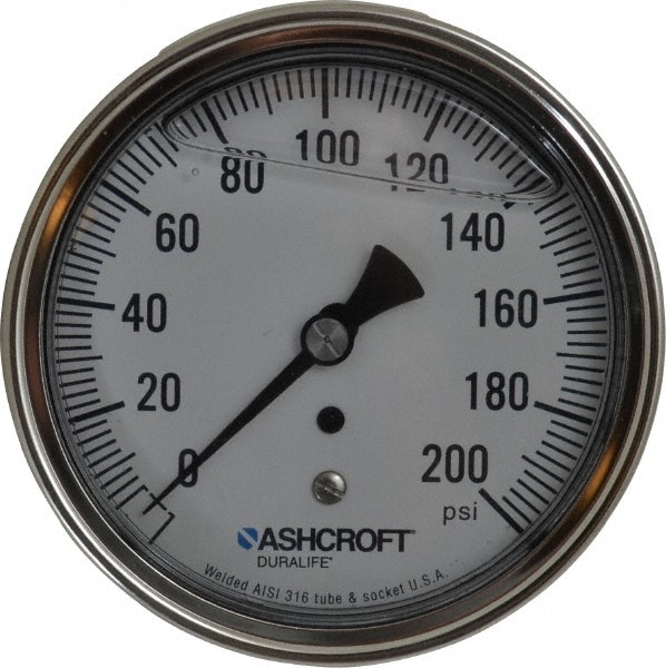 Ashcroft 83199 Pressure Gauge: 3-1/2" Dial, 0 to 200 psi, 1/4" Thread, NPT, Center Back Mount Image