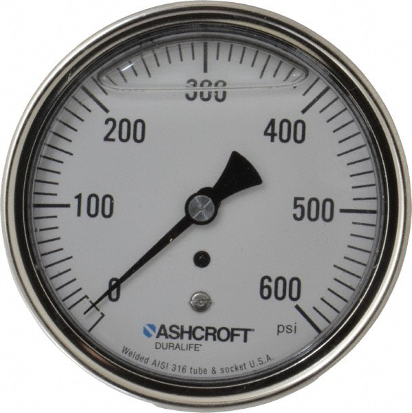 Ashcroft 83202 Pressure Gauge: 3-1/2" Dial, 600 psi, 1/4" Thread, NPT, Center Back Mount Image