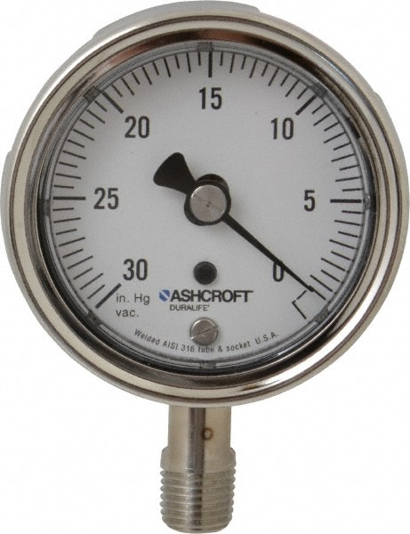 Ashcroft 95083 Pressure Gauge: 2-1/2" Dial, 0 to 30 psi, 1/4" Thread, NPT, Lower Mount Image