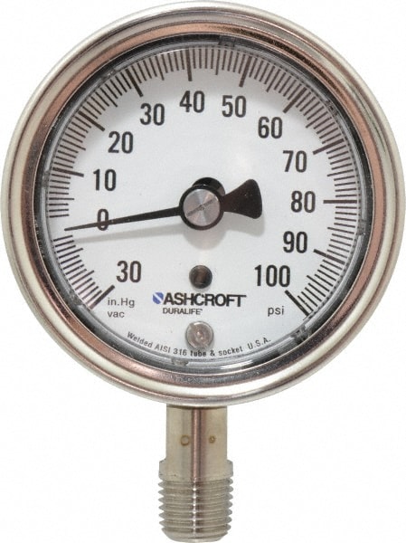 Ashcroft 83212 Pressure Gauge: 2-1/2" Dial, 1/4" Thread, NPT, Lower Mount Image