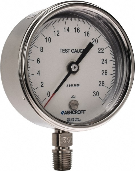 Ashcroft 92909 Pressure Gauge: 3" Dial, 0 to 15 psi, 1/4" Thread, NPT, Lower Mount Image