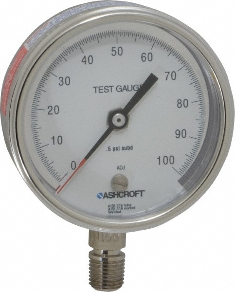 Ashcroft 92911 Pressure Gauge: 3" Dial, 0 to 60 psi, 1/4" Thread, NPT, Lower Mount Image