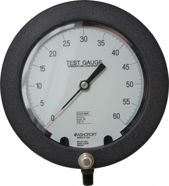 Ashcroft 92644 Pressure Gauge: 6" Dial, 0 to 60 psi, 1/4" Thread, NPT, Lower Mount 